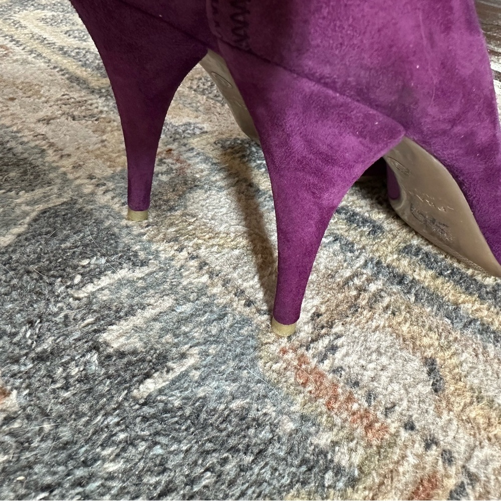 Sz 37 1/2 Prada Women's Purple Peep Toe Heels - Picture 7 of 11